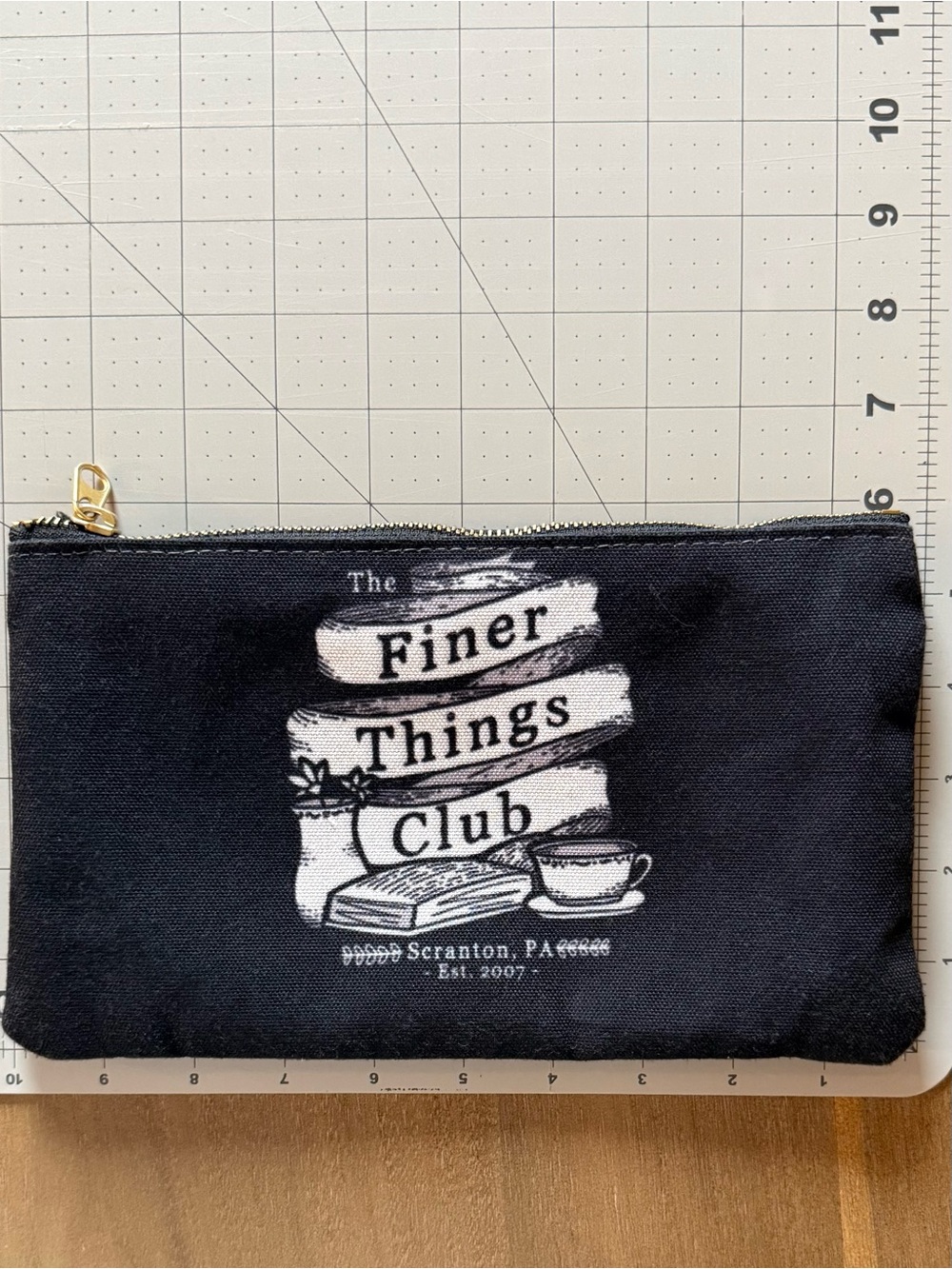 The Office Themed Finer Things Club Black Canvas 10x6 Inch Zip Pouch Makeup Bag